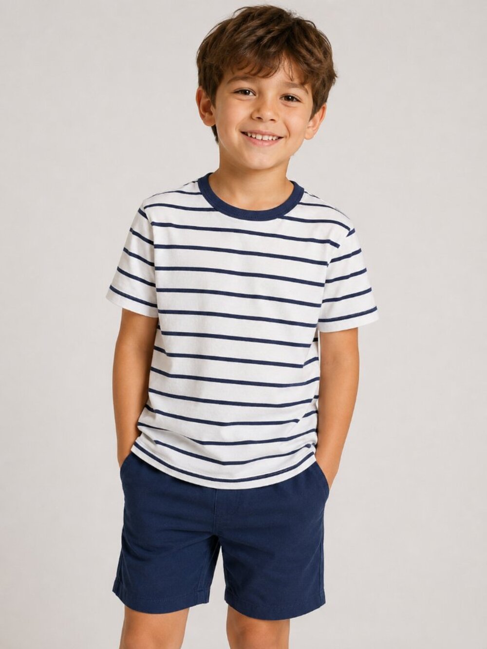 Crewcuts Navy & White Striped Tee – Boys Medium (8-9)